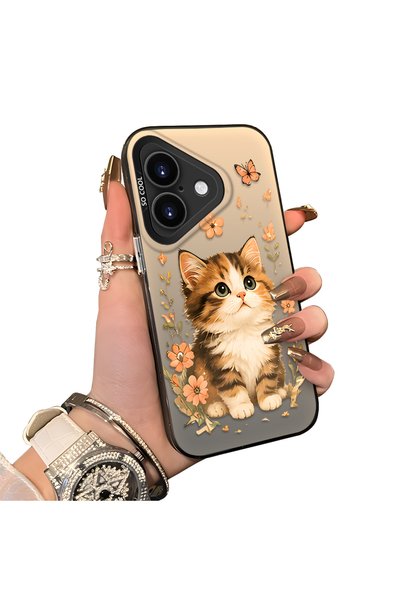 Hontinga For iPhone 16 Compatible Silicone Edge Hard Back Case Cat Patterned ...