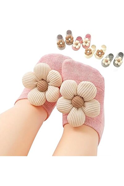 TERRIFI 4 Pairs Baby Girls Socks, Non-Slip Grip Toddler Ankle Socks with 3D F...