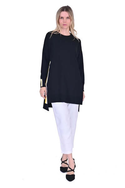 Invee Color Detailed Knitwear Tunic Black 6367