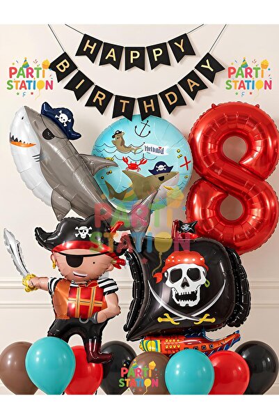 Parti Station Sailor Theme Pirate Concept 8 Year Old Balloon Set - 14 Piece G...