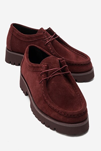 LuviShoes TALIA Bordo Süet Hakiki Deri Bağcıklı Kadın Loafer Ayakkabı