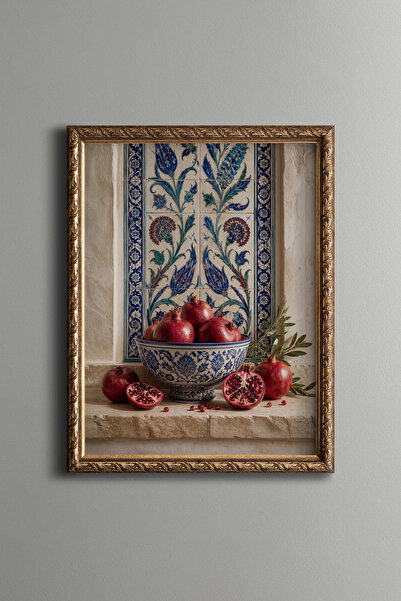 epiqart Çini Kâsede Narlar - Vintage Patterned Painting - Fine Model