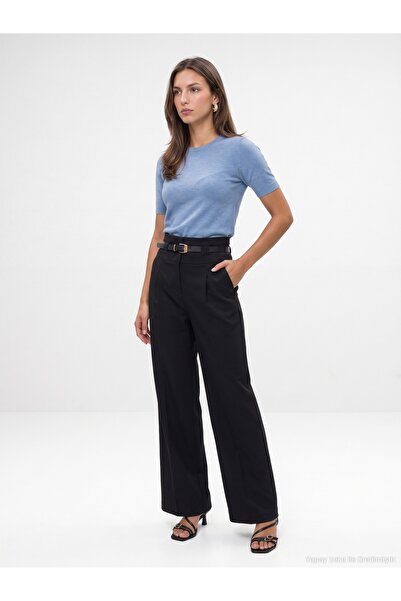 Dilvin 72803 Belted Pleated Trousers-Black