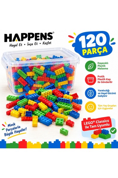 HAPPENS 120 Parça Yapı Blokları Eğitici Yapı Oyuncağı – Renkli Birleştirilebi...