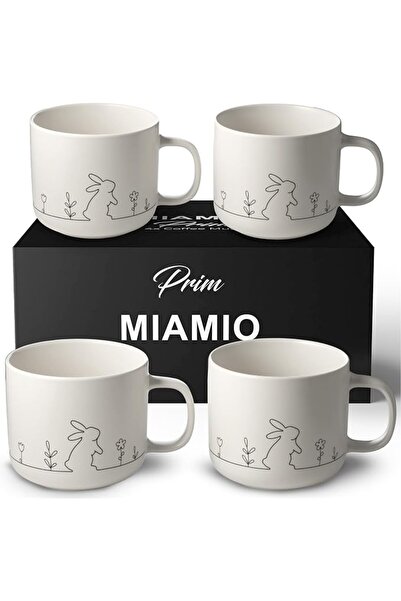 MIAMIO – Spring Cup Set / 4 × 15 oz ceramic coffee cups in pastel colours/lar...