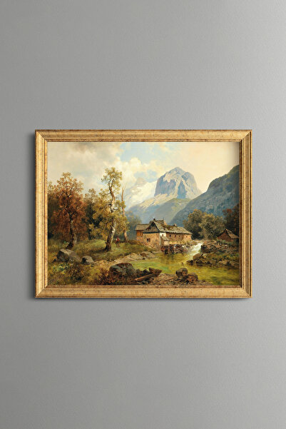 epiqart Cottage in the Mountain Village - Vintage Patterned Painting - Fine M...