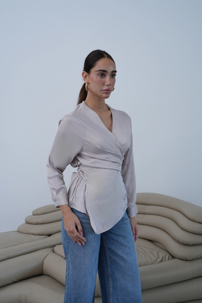 roea Tie-Detail Satin Blouse Stone