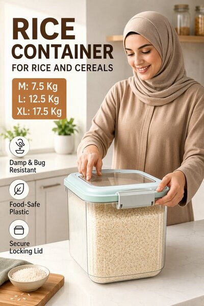 Generic حاوية تخزين حبوب محكمة الإغلاق للمطبخ سعة 7.5 كجم و12.5 كجم و17.5 كجم...