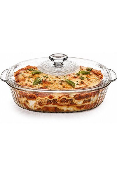 AUROV AV Vas Termorezistent, Sticla Borosilicata, cu Capac din Sticla, Pentru Cuptor, 2,8 litri, Transparent
