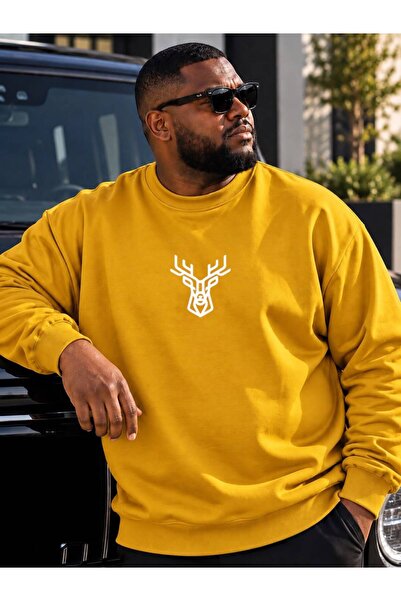 HELLO ROMA 3 Yarn Combed Cotton Plus Size Deer Printed Unisex Sweatshirt Vp6