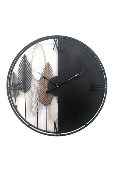 OEM Wall clock GH61182, analog, round, metal, black + white, 50 cm