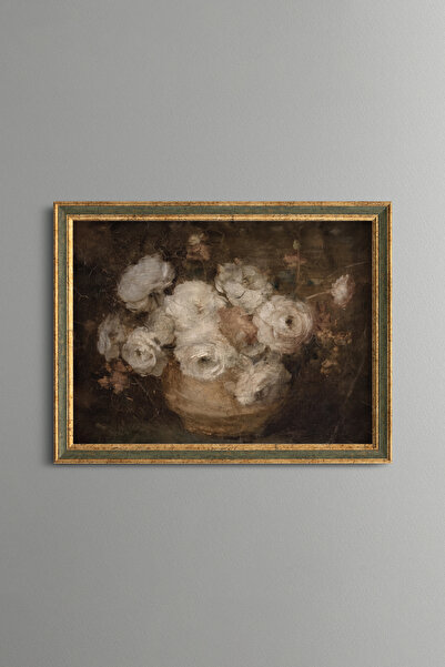 epiqart White Peony Bouquet - Vintage Patterned Painting - Fine Model