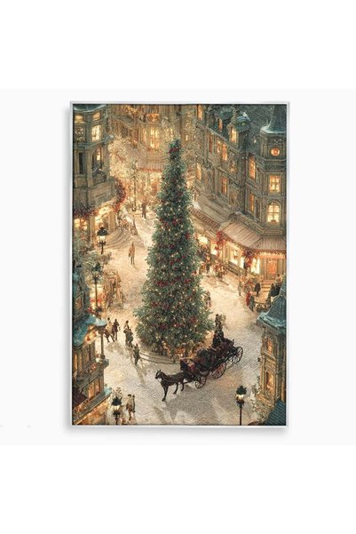 Luxcanva Tablou Canvas Orasul De Craciun 40x60 cm cu Rama Argintiu Urban Tras...