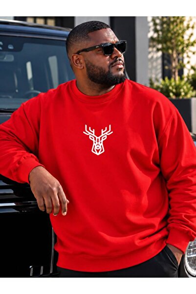 HELLO ROMA 3 Yarn Combed Cotton Plus Size Deer Printed Unisex Sweatshirt Vp6