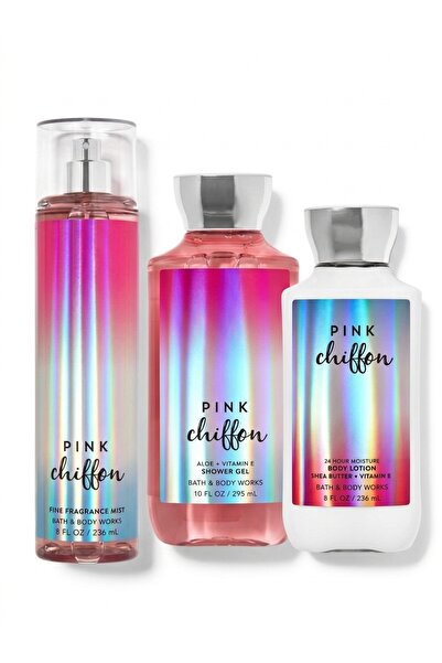 Bath & Body Works رذاذ عطري ناعم من الشيفون الوردي، جل استحمام ولوشن