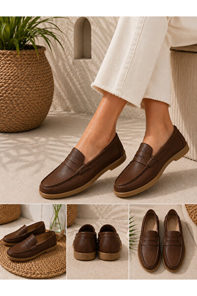 More Sports Women's Genuine Leather Moccasin Stitched Drawstring Loafer Casua...
