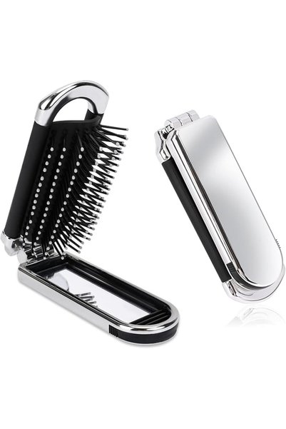 Bukela 2Pcs Folding Hair Brushes with Mini Mirrors - Collapsible Pocket Size ...