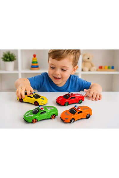 OEM Set 4 masinute de politie, jucarii pentru copii, multicolor, 10 cm