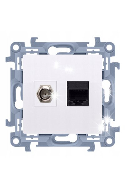Kontakt-Simon Priză antenă tip F + RJ45 cat.5e SIMON 10 CASFRJ455.01/11 ALB