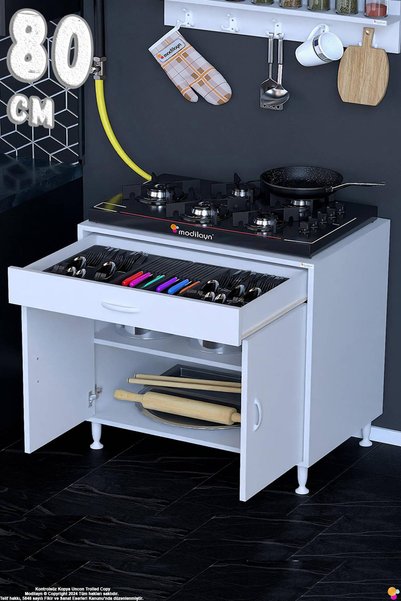 Modilayn (XXXL) QPLAS Modüler Mutfak 80 cm Ocak Altı Dolabı - Çekmece, Kapak ...