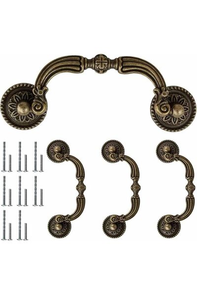 Generic 4 Pcs Antique Drop Drawer Pull Handles,3.7 Inch Hole Center Swing Cab...