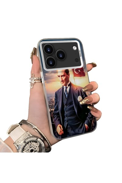 Hontinga iPhone 17 Pro Compatible Silicone Edge Hard Back Case Ataturk Patter...