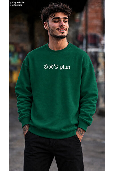 caddekombin Men's God's Plan Written Gothic Typographic Printed Crew Neck Cas...