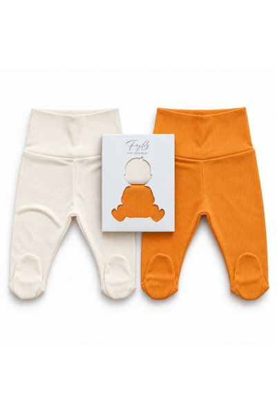 FYB 2-Piece Baby Pants with Booties, Wide Foldable Waistband, Interlock