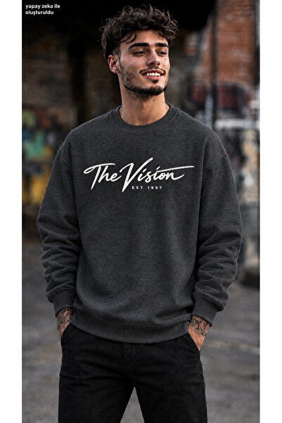 caddekombin Men's the Vision Est 1997 Calligraphy Printed Crew Neck Casual Re...