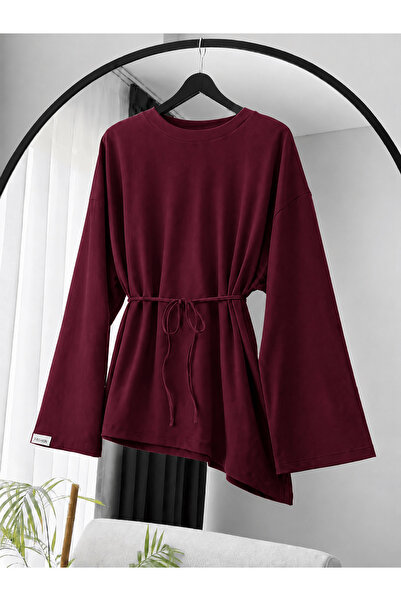 Hepsi Moda Kol Armalı Asimetrik Tunik - Bordo