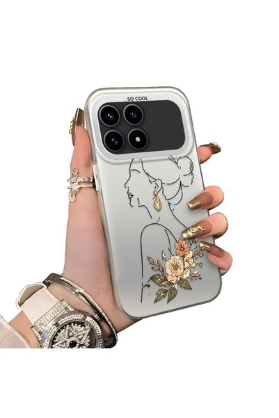 Hontinga Poco F8 Pro 5g Compatible Silicone Edge Hard Back Case Line Art Patt...