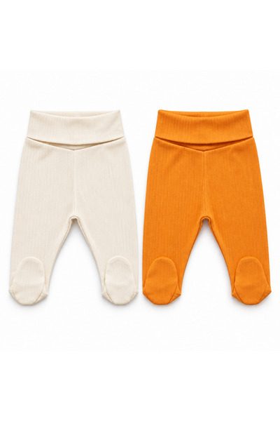 FYB 2-Piece Baby Pants with Booties, Wide Foldable Waistband, Interlock