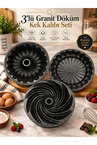 prokitchen Granite Cast Iron 3-Piece Slice, Tart and Wind Rose Cake Mold Set