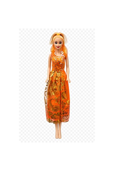 OEM Papusa fashion pentru fete, rochie portocalie, 25 cm