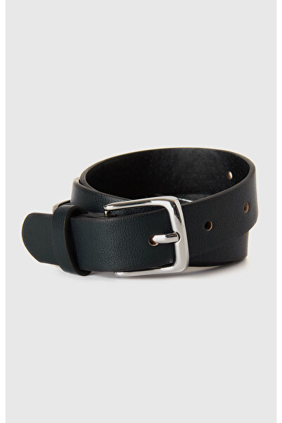 United Colors of Benetton Boy's Black Silver Colored Buckle Leather Look Belt