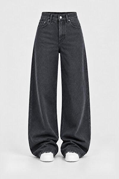 J&KSTORES Salaş Bol Paça Yüksek Bel Düz Baggy Jean Pantolon
