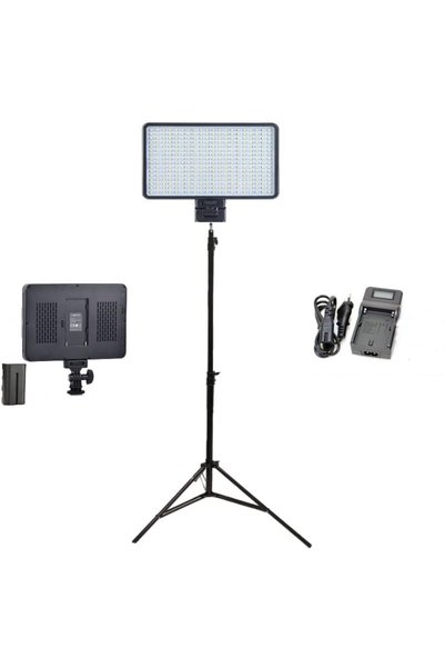 FototekFotograf FototekFotoğraf Pro Led-320 Video Kamera Işığı Tepe Lambası Led Işık + 2 Metre Işık Ayağı F770 Pil V