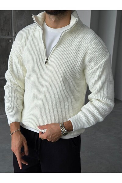 FO4RBS Half Zipper Ribbed Knitwear m Ecru