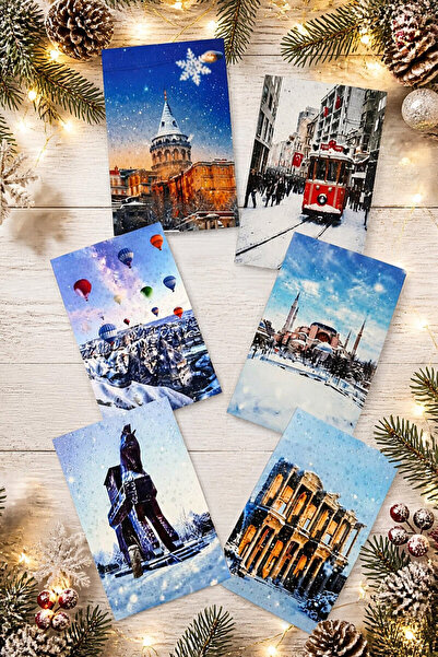 Bimotif 6lı Simli Kartpostal Seti - (Galata Kulesi, Ayasofya, Taksim, Kapadok...