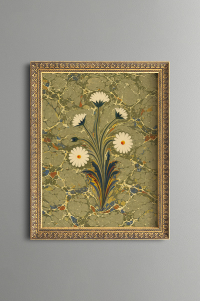 epiqart Daisy Motif Marble Art - Vintage Patterned Painting - Fine Model