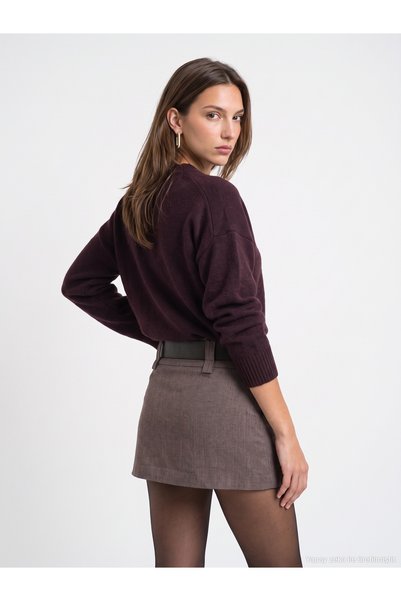 Dilvin 10888 Wool Blend V-Neck Sweater-Purple