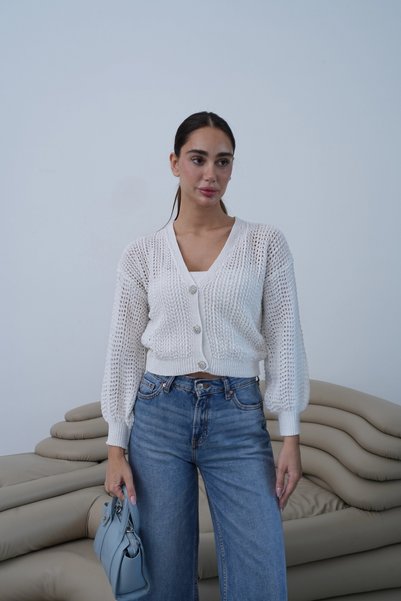 roea V-Neck Buttoned Knitwear Cardigan Ecru