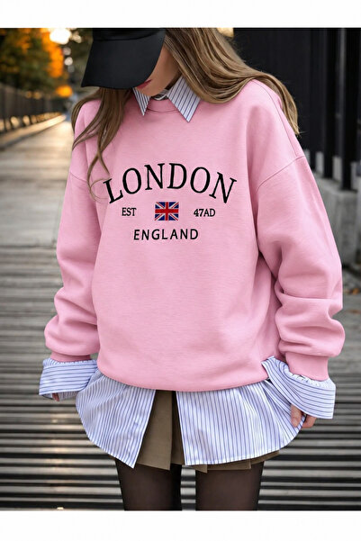 PALPİTO Women's London Est Printed Crew Neck Oversize Sweatshirt