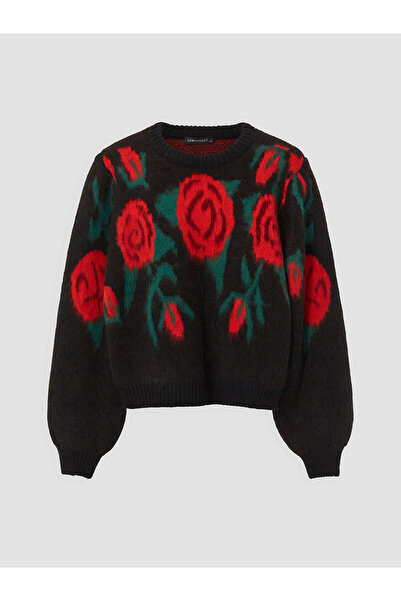 LC Waikiki Nevavm with Difference Lcw Comfort Black Knitwear Floral Oval Neck...