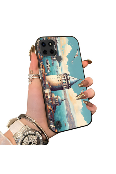 Hontinga Realme C25Y Compatible Silicone Edge Hard Back Case Galata Tower Pat...