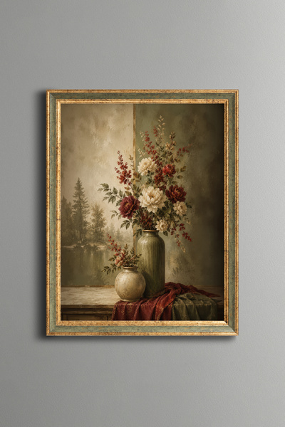 epiqart Peony Flowers in a Vase - Vintage Patterned Painting - Fine Model