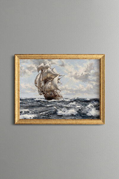 epiqart Sailing in the Stormy Sea - Vintage Patterned Painting - Fine Model