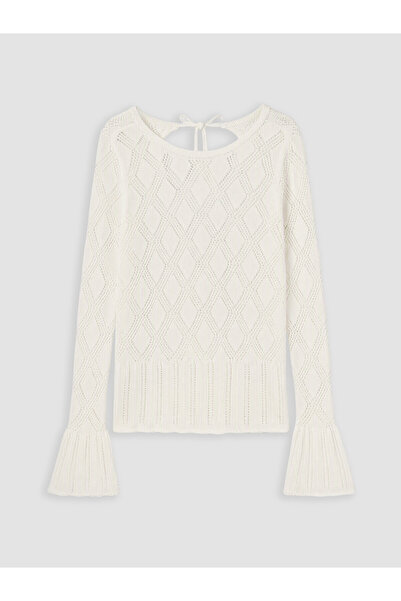 LC Waikiki Nevavm Lcw Comfort Ecru Knitwear Openwork Oval Neck Women's Sweate...