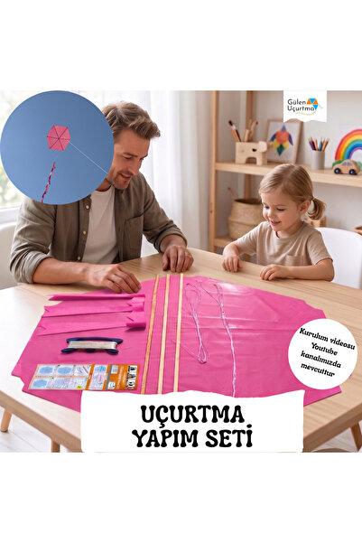 GÜLEN UÇURTMA Naylon Altıgen Uçurtma Yapım Seti / Ahşap Çıtalı