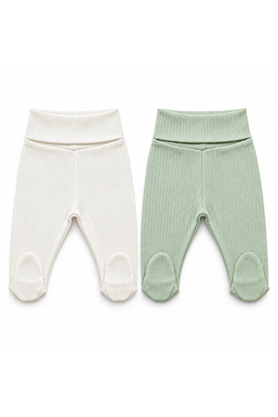 FYB 2-Piece Baby Pants with Booties, Wide Foldable Waistband, Interlock